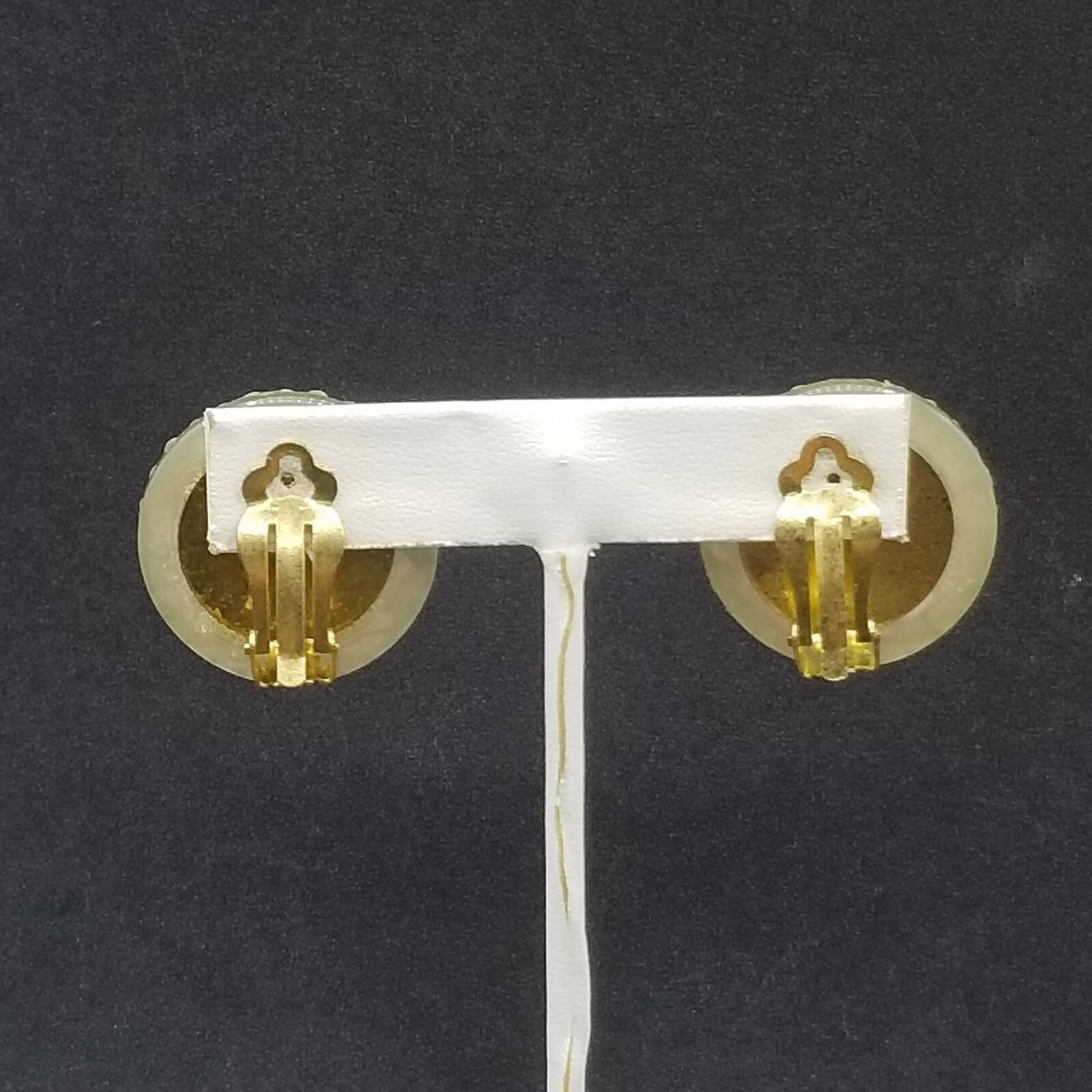Clip on Earrings Gold tone Crystal Dome Acrylic Button Style Drop Stud 1 3/8" A