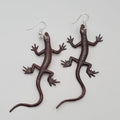 Brown Lizard Pierced Earrings Vinyl Dangle 2.75"
