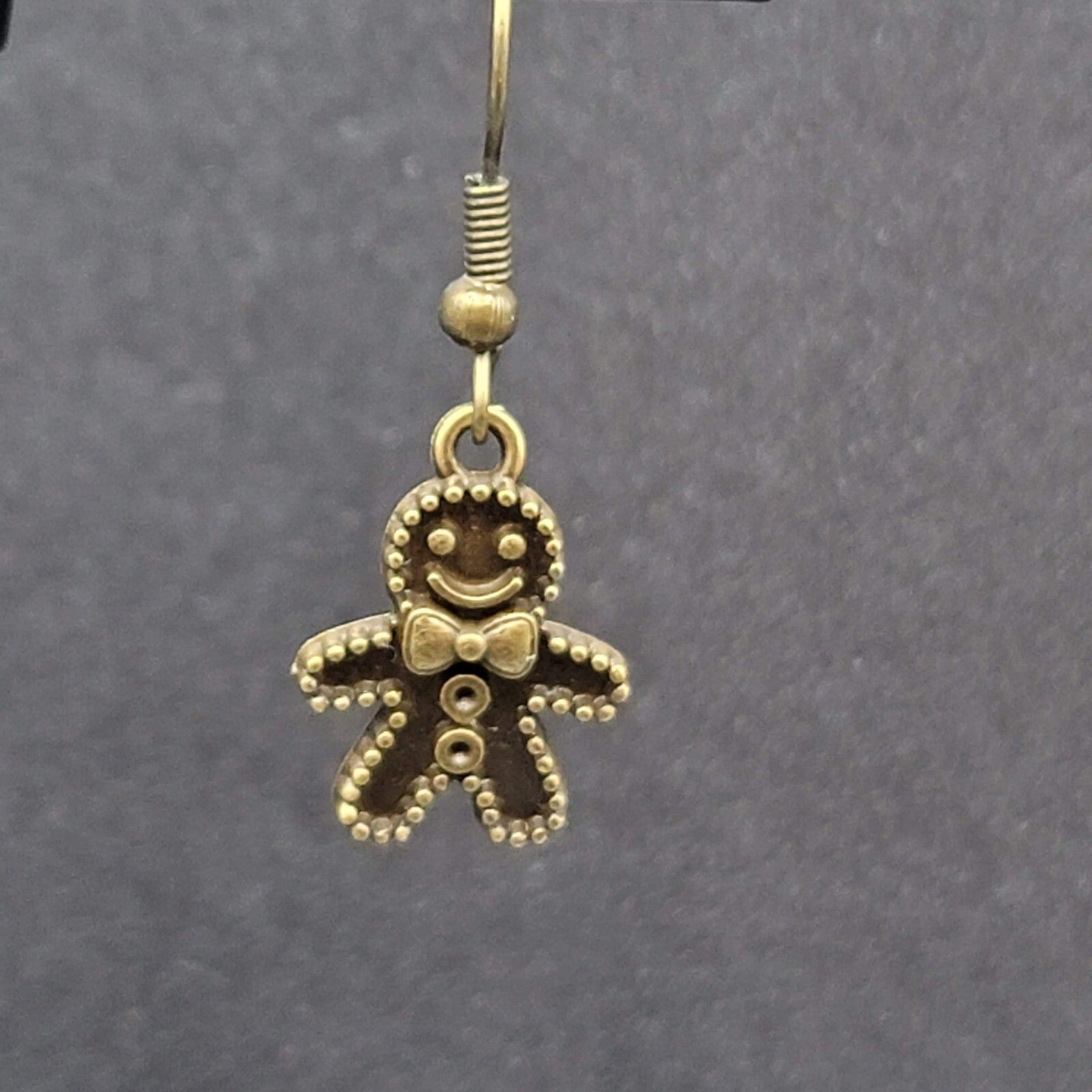 New Gingerbread Man Pierced Earrings Bronze tone Embossed Dangle 3/4" FS