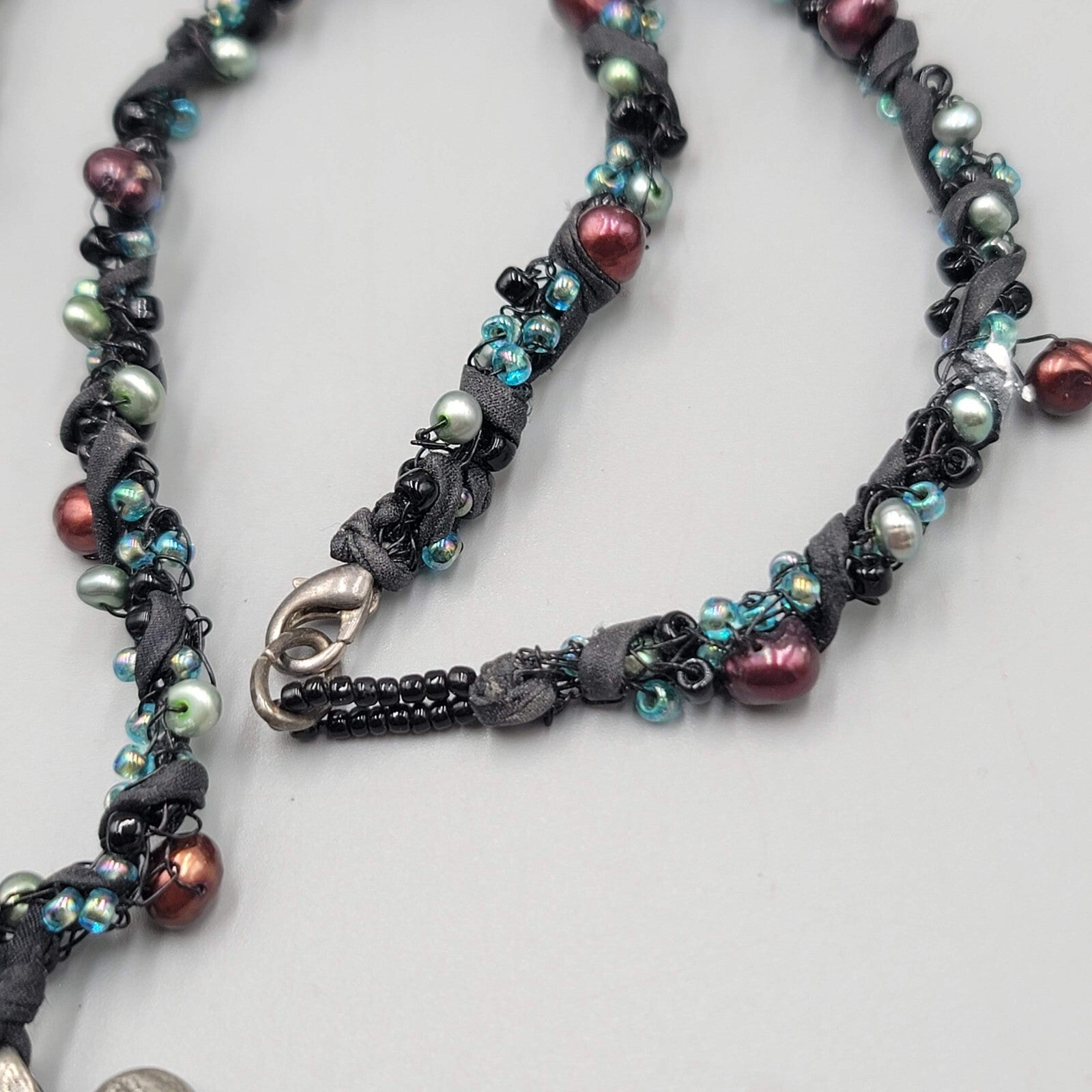 Artisan Heart Pendant Necklace Pearls Glass Bead 20"