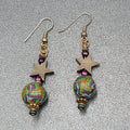 Pierced Earrings Star Bead Pottery Multicolor Bead 1.75"