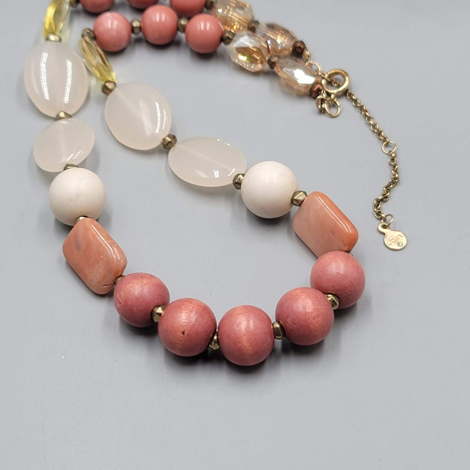 Loft Necklace Wood Stone Bead Multicolor Gold tone 18"-20"