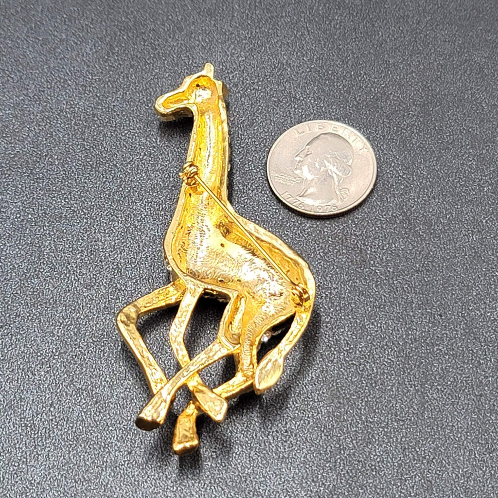 Vintage Rhinestone Giraffe Brooch Gold Plated Estate Jewelry 3.5"