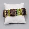 Brown Green Bead Bracelet Stretch Elastic Statement 7"