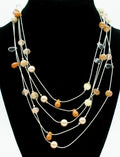 Liz Claiborne LC Necklace Multi Strand Cats Eye Agate Pearl Beads 16" - 18"