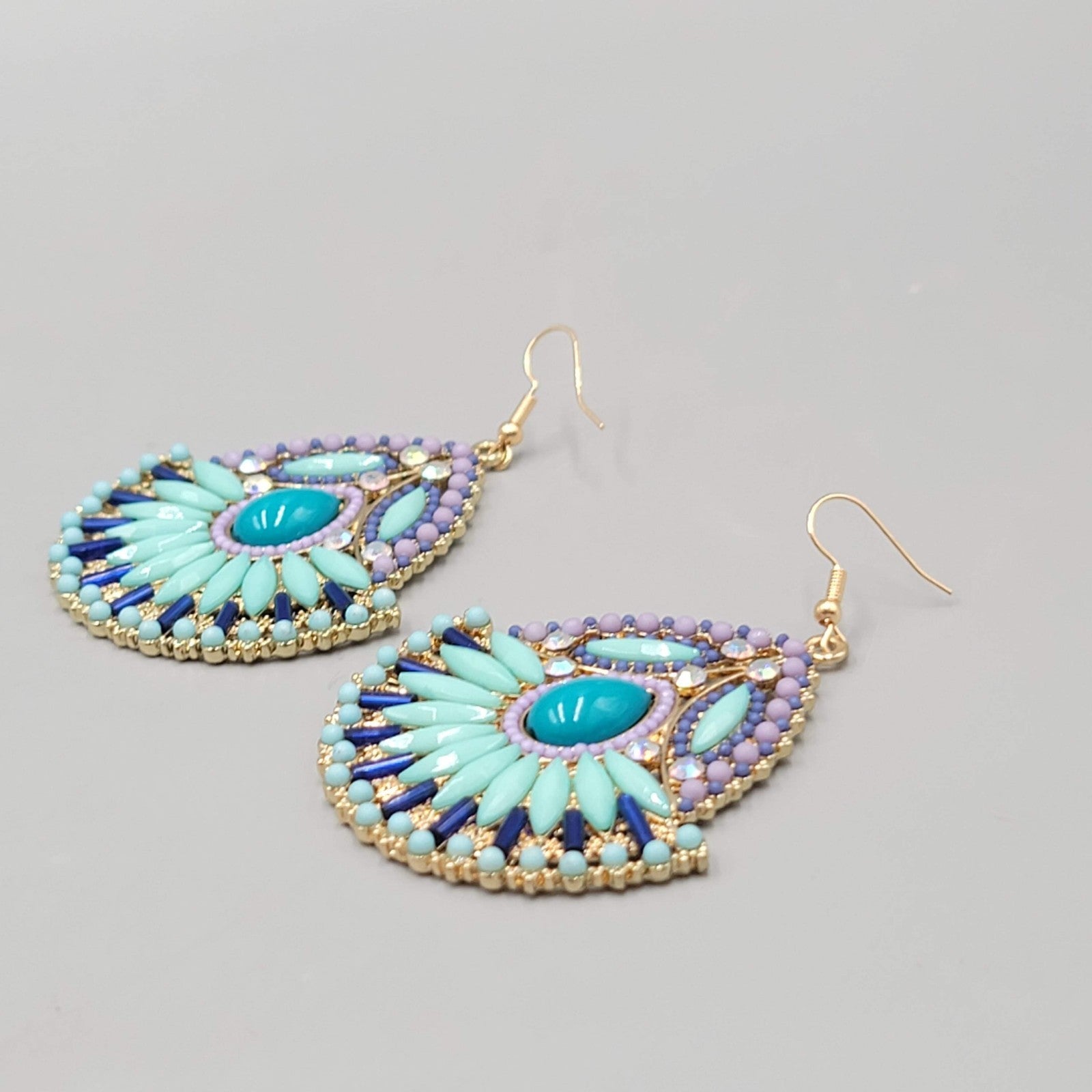 Statement Boho Large Pierced Earrings Gold tone Dangle  2.25"