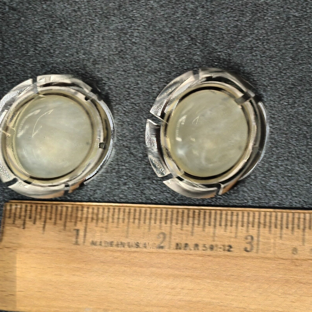 Vintage Sarah Cov Clip on Earrings Silver Tone Lucite Center Large Round 1.5"