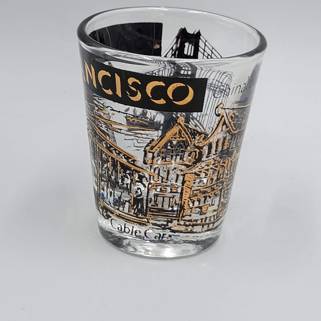 San Francisco Shot Glass Souvenir Black Gold Embossing