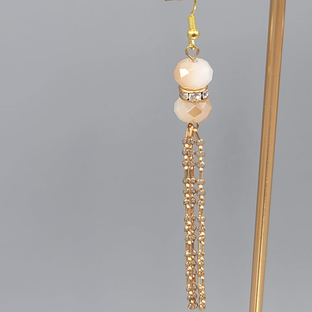 Gold tone Dangle Chains Pierced Earrings Ombre Faceted Glass Beads 3"