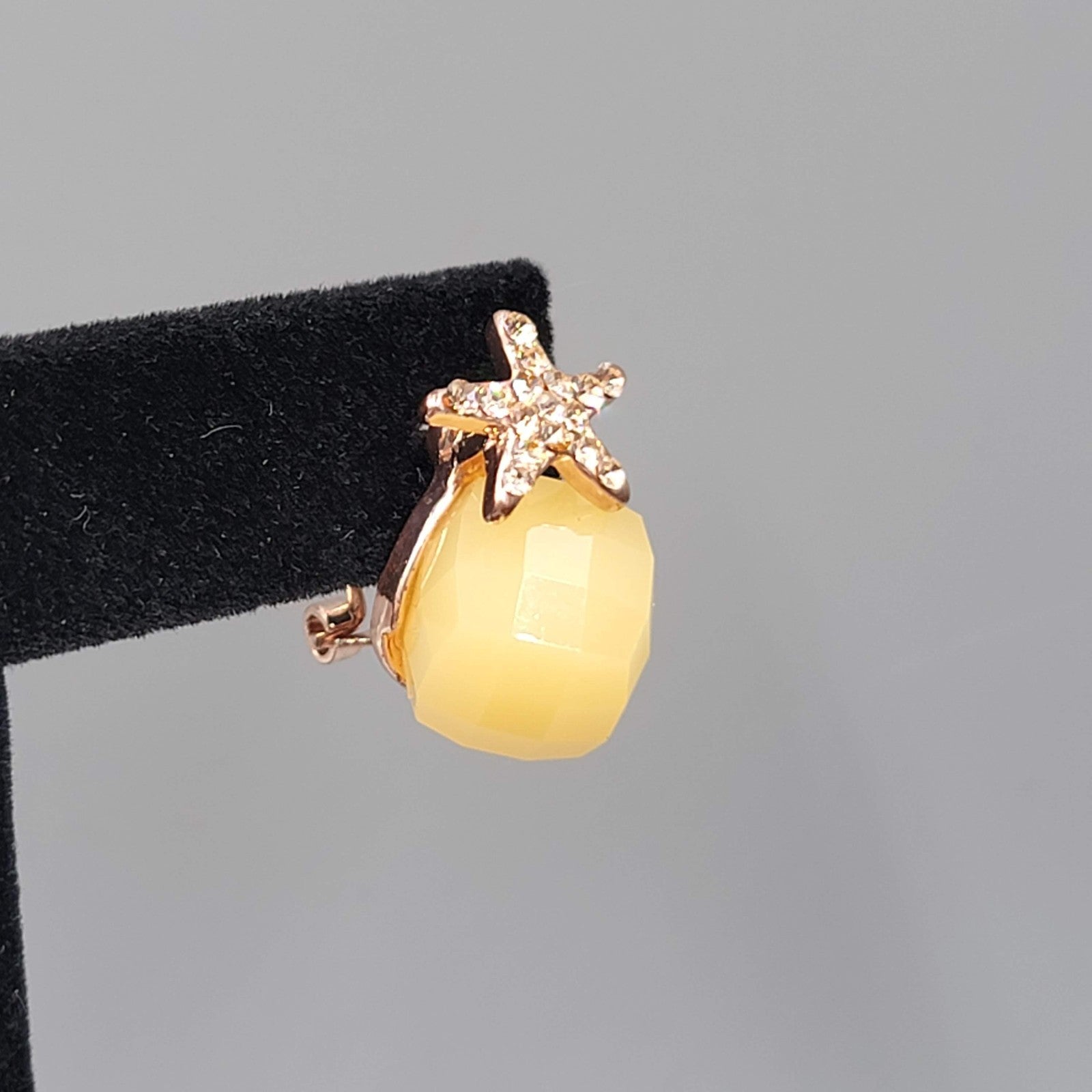Rose Gold tone Pierced Earrings Yellow Square Drop 7/8"