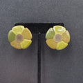Flower Pierced Earrings Green Enamel Bronze tone Drop 1.25"
