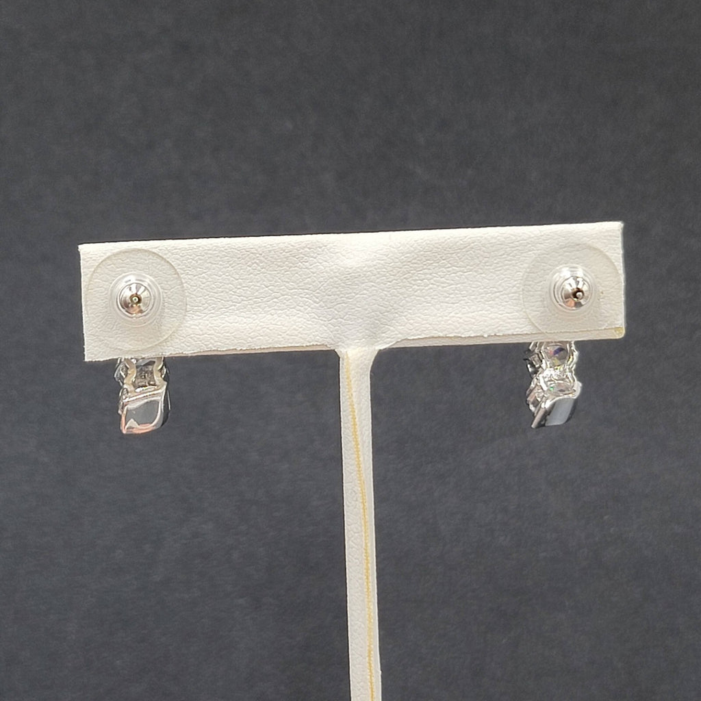 Pierced Earrings Silver Plated Cubic Zirconia Drop 7/8"