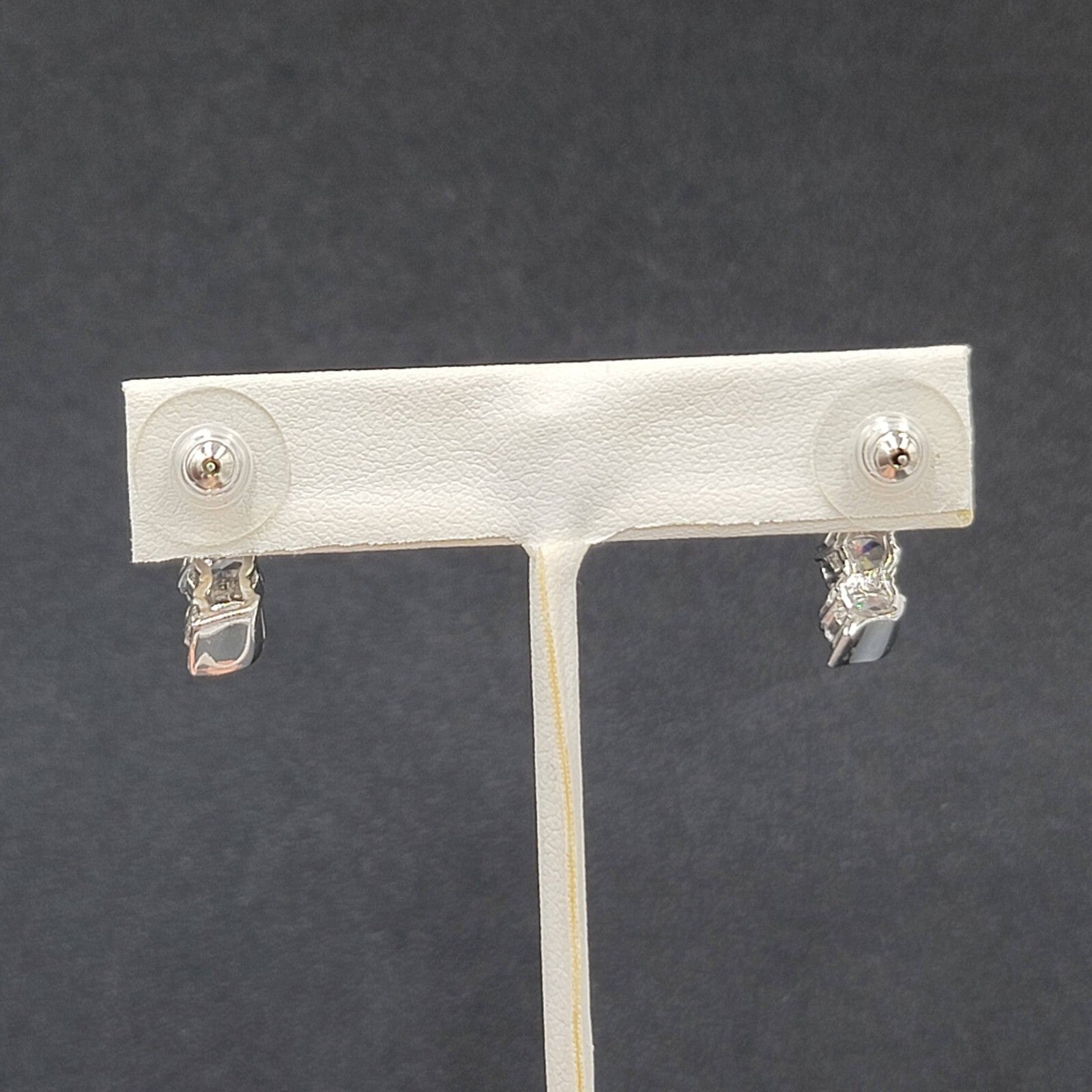 Pierced Earrings Silver Plated Cubic Zirconia Drop 7/8"