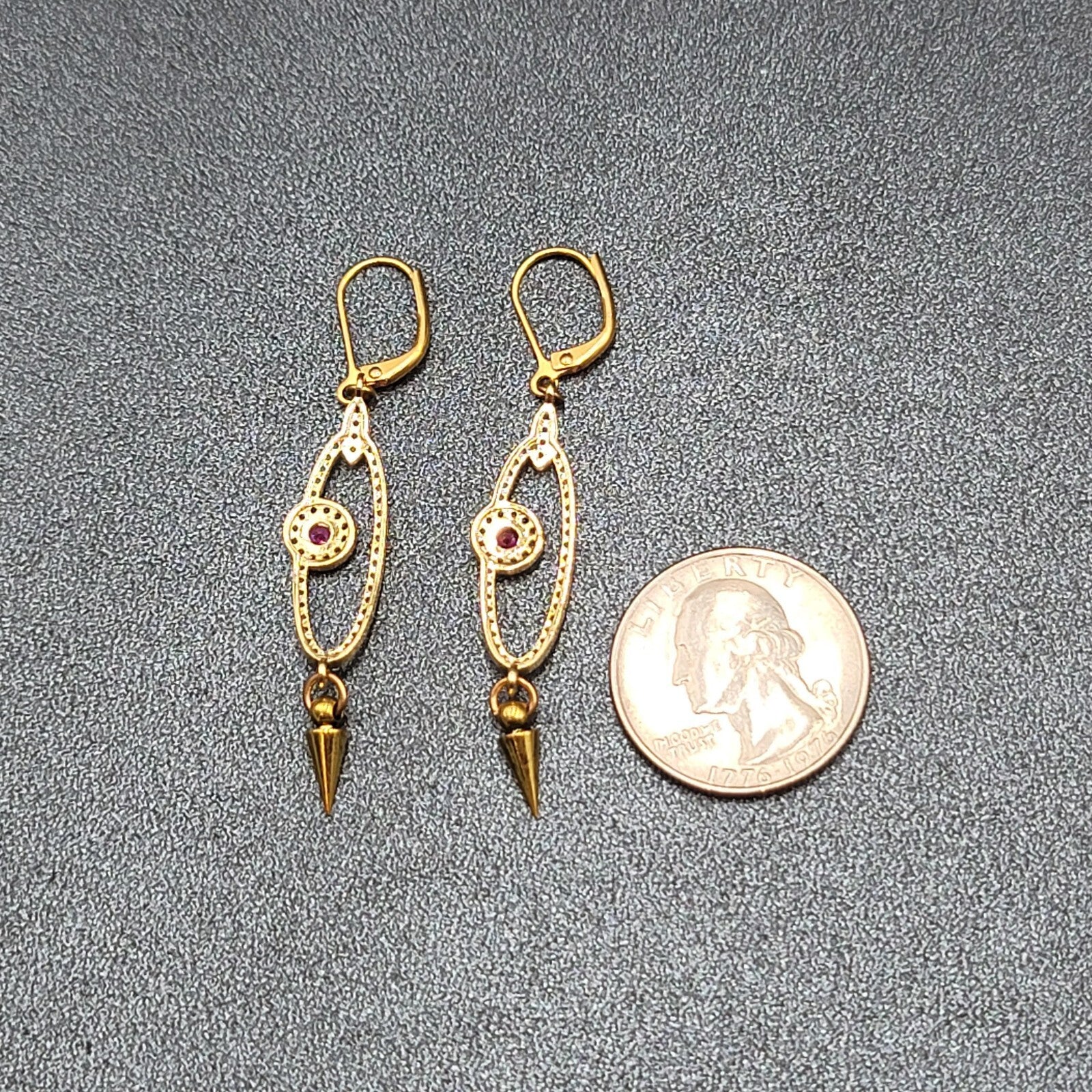 Pierced Earrings Gold tone Blue Pink Crystals Evil Eye Dangle 1 5/8"