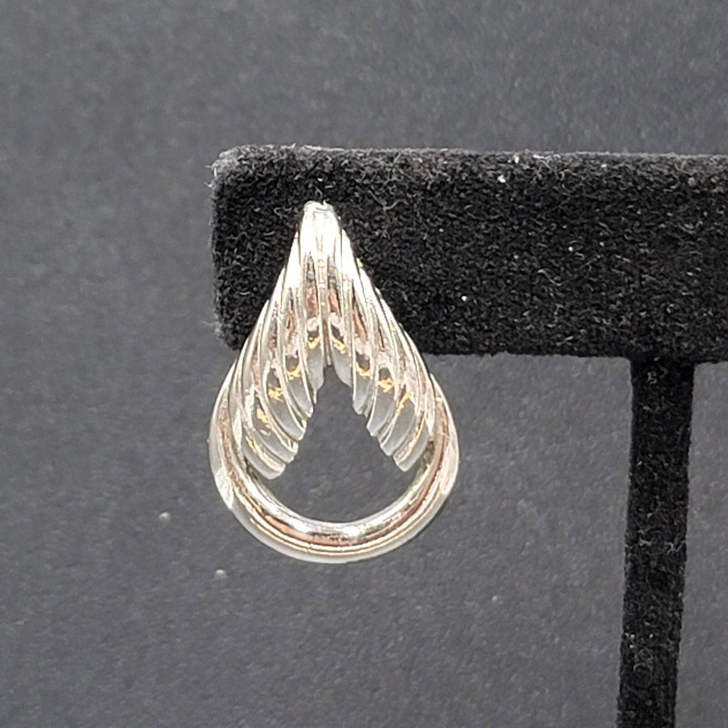Vintage Pierced Earrings Silver tone Open Drop  1"