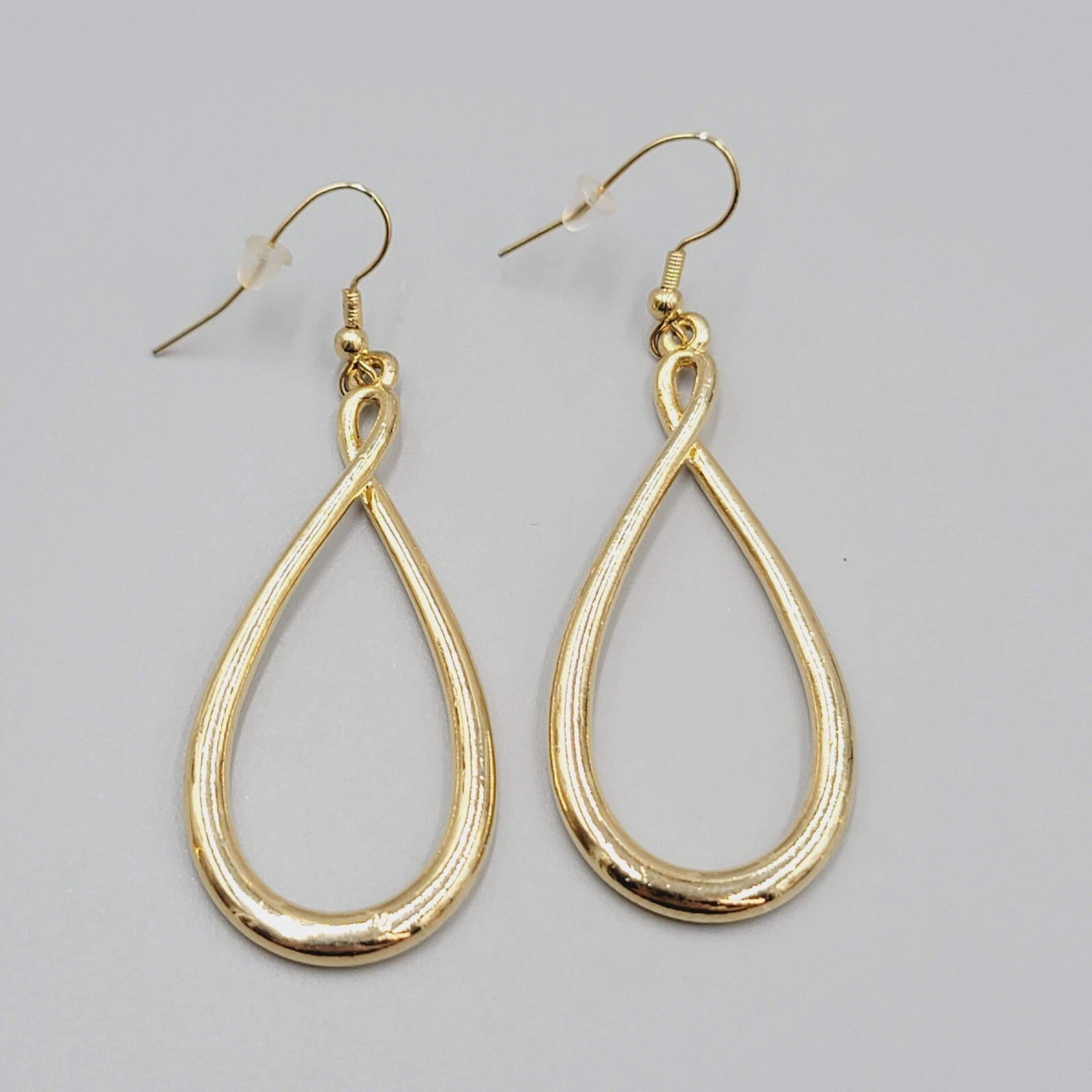 Twist Teardrop Pierced Earrings Gold tone Dangle 2.25"