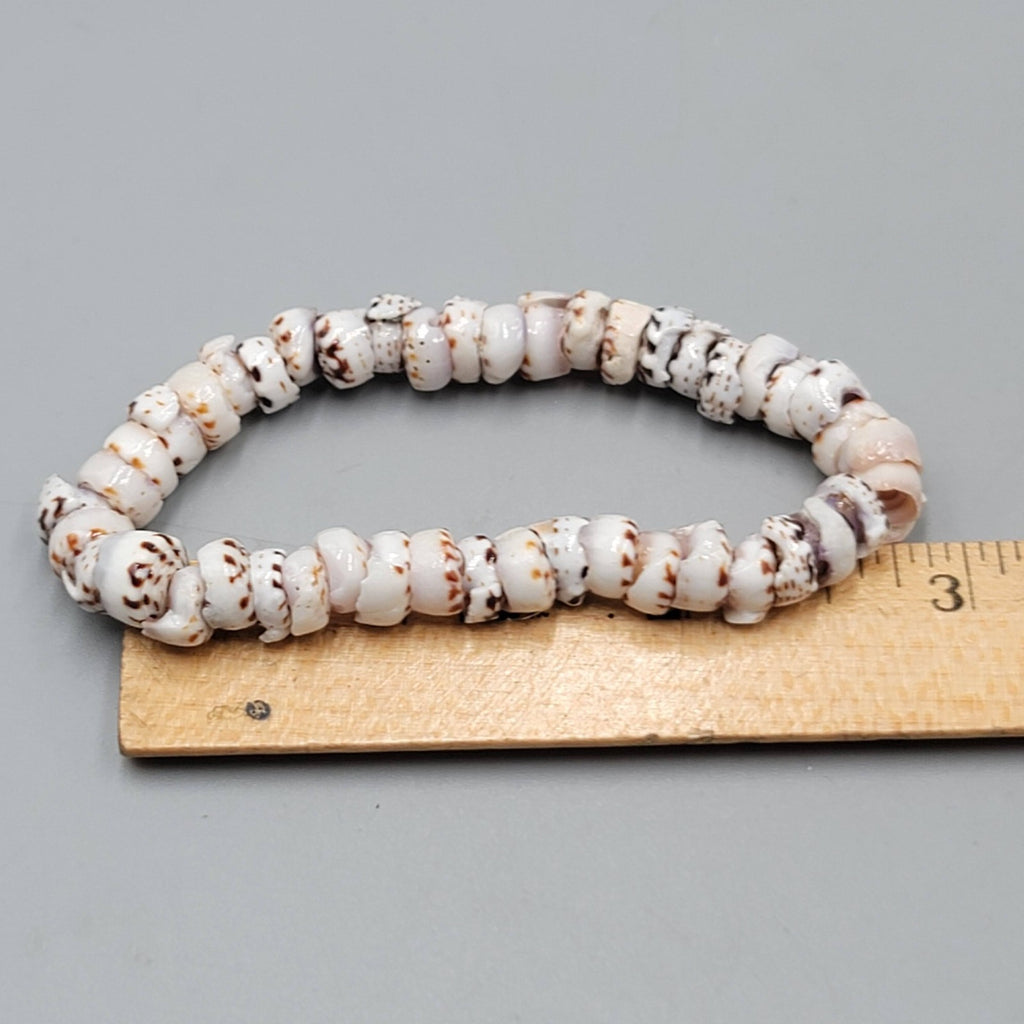Real Authentic Shell Bracelet Elastic Brown White 6.5"