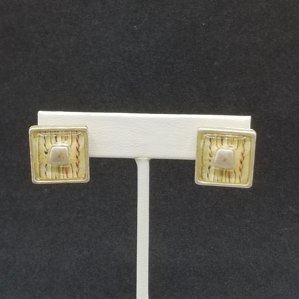 Pierced Earrings Chico's Silver tone Geometric Square Clear Glass Stud 3/4"