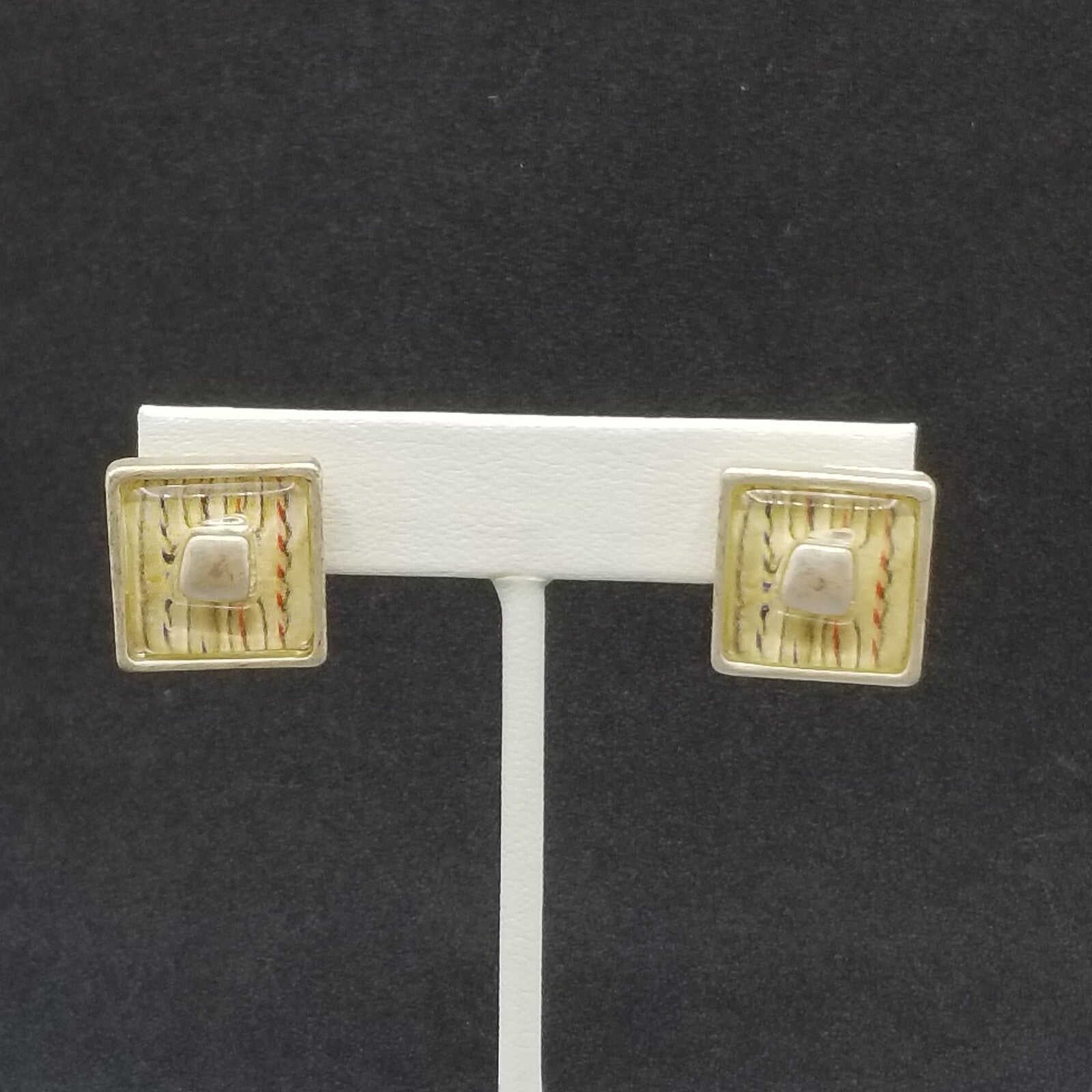Pierced Earrings Chico's Silver tone Geometric Square Clear Glass Stud 3/4"