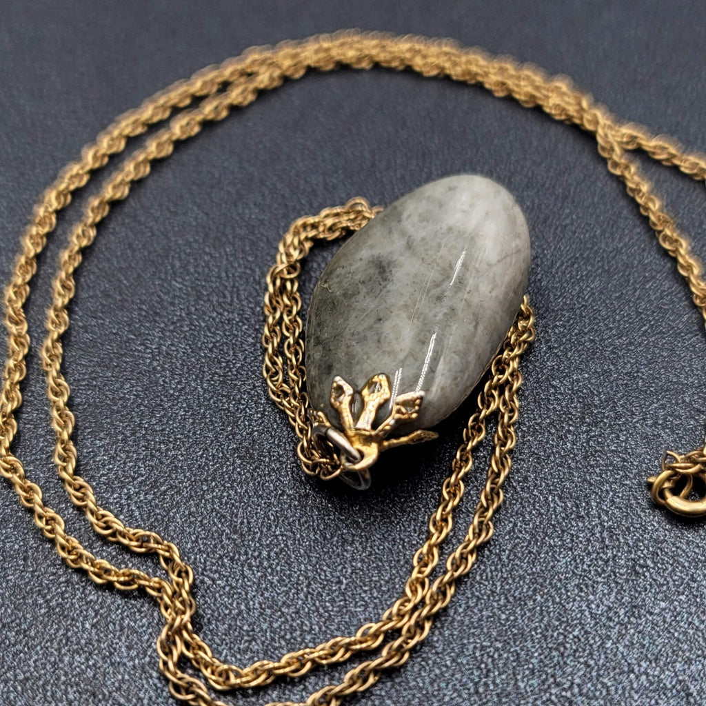 Vintage Stone Pendant Necklaces Lot of 2 Gold tone Chains 24 in