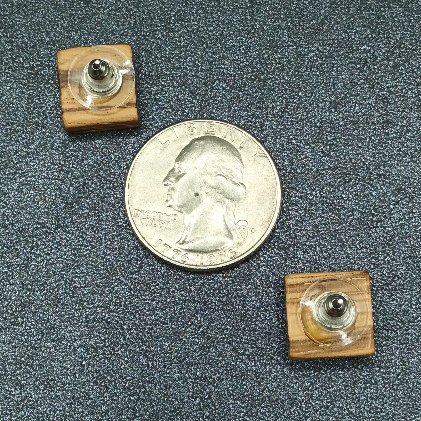 Vintage Pierced Earrings Wooden Square Block Studs  1/2"