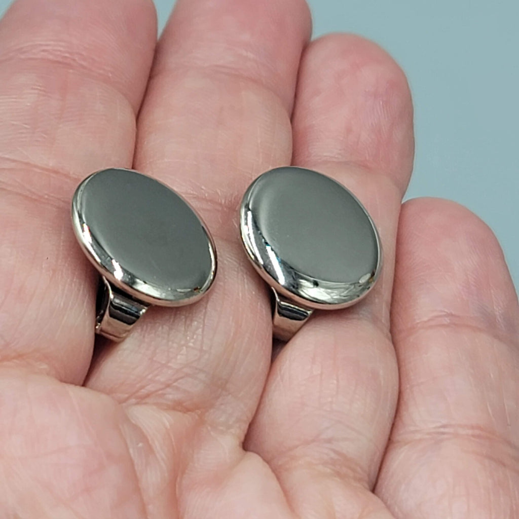 Vintage Silver tone Clip on Earrings High Polish Round Studs 5/8"