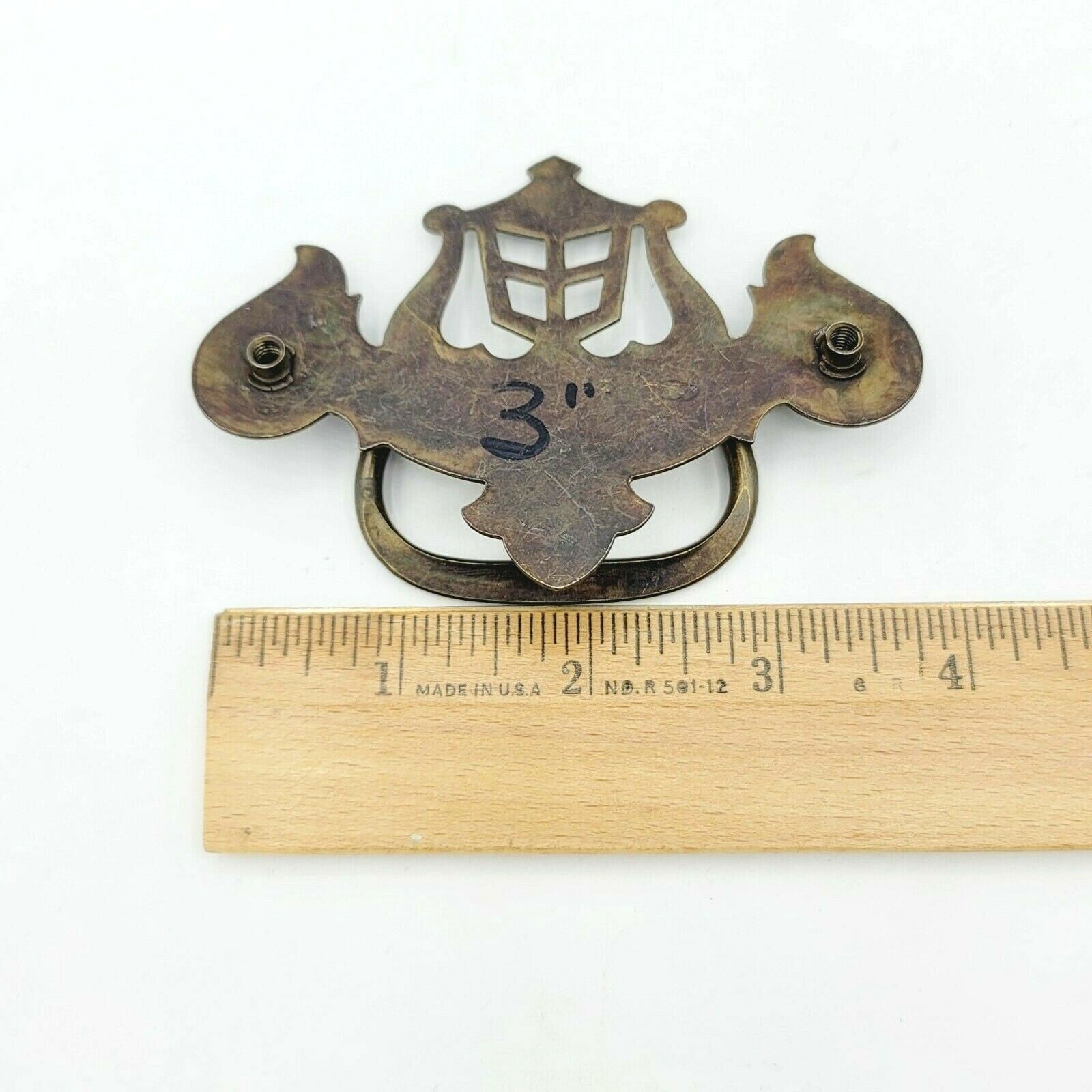 Vintage Steel Drawer Pull Bronze tone Salvage Hardware SINGLE ONLY 3" 0030