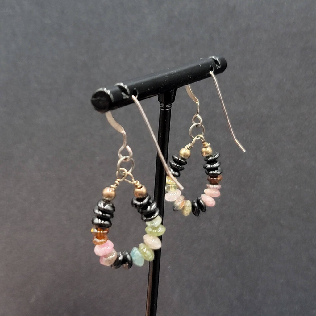 Pierced Earrings Tiny Semi Precious Gemstone Beads Dangle Loop 3/4"