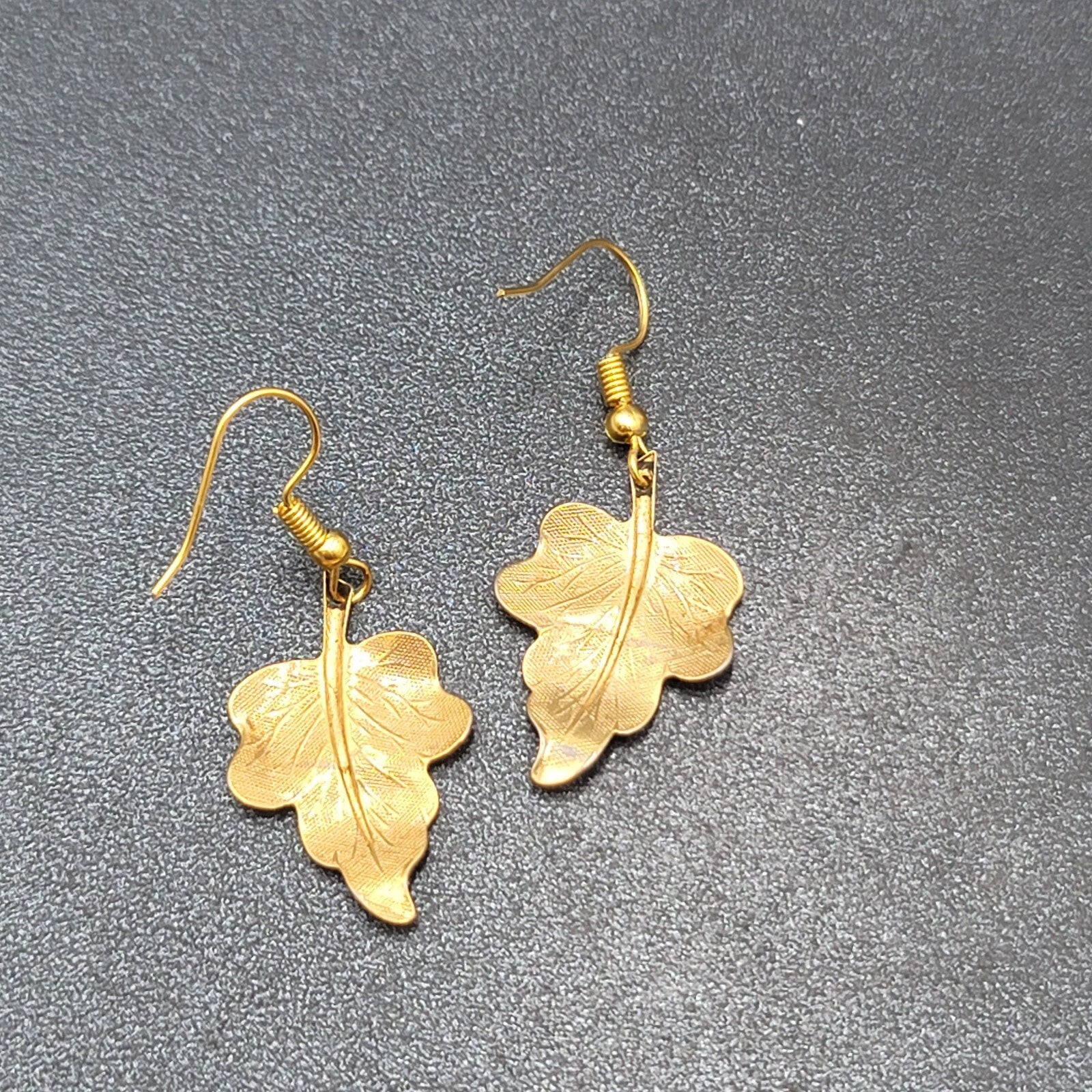 Pierced Earrings Brushed Gold Plated Dangle Detailed Leaves 1 1/8"