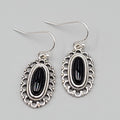 Silver tone Dangle Pierced Earrings Black Cabochon Dangle 7/8"