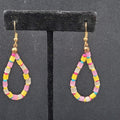Pierced Earrings Blue Yellow Pink Beaded Teardrop Hoops 1.75"