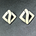 Vintage Pierced Earrings White Black Enamel Open Square Drop 1 3/8"