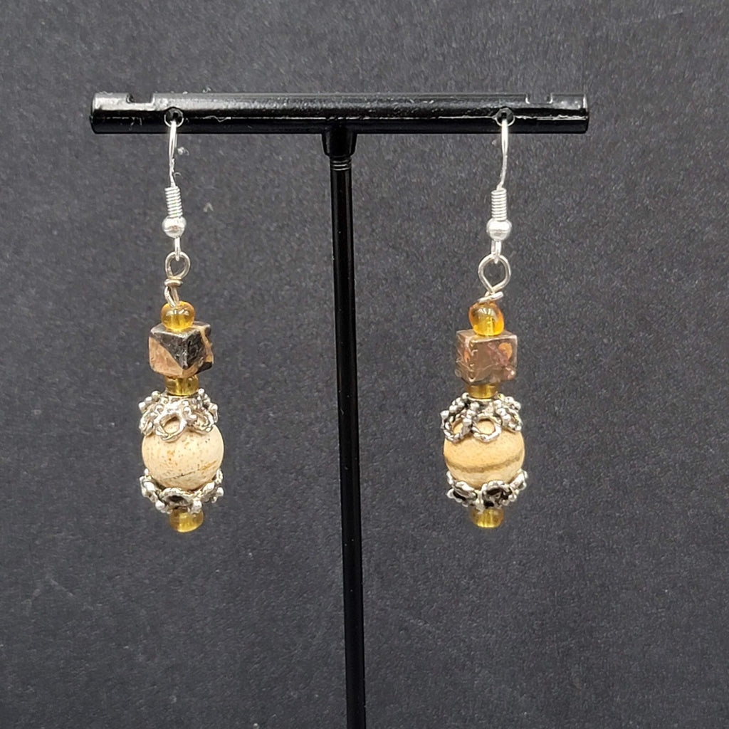 Pierced Earrings Agate Stone Beads Sterling Silver Hooks 1.25"