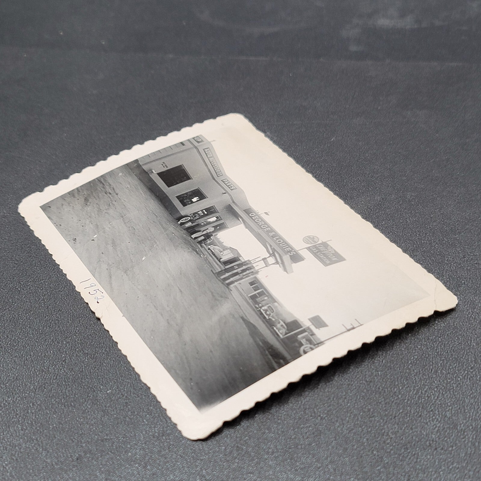 Vintage Photo Chevron Gas Station Garage 1952 Black & White OOAK 5" x 3.5"