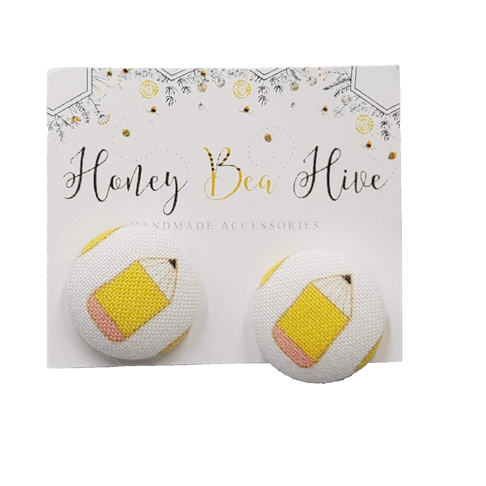 Honey Bea Hive Handmade Pencil Stud Earrings Button Teacher Gift Cute Accessorie
