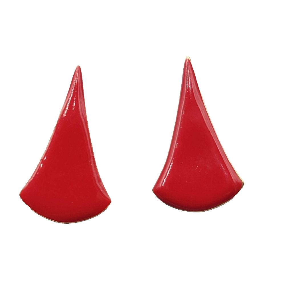 Vintage Red Enamel Pierced Earrings Statement Drop 1 1/8"