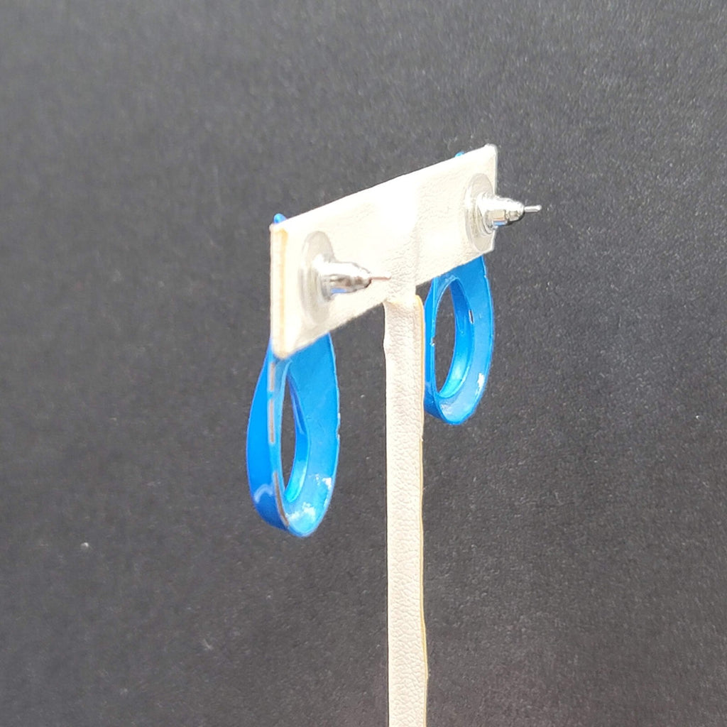 Vintage Pierced Earrings Blue Enamel over Metal Open Teardrop 1 3/8"
