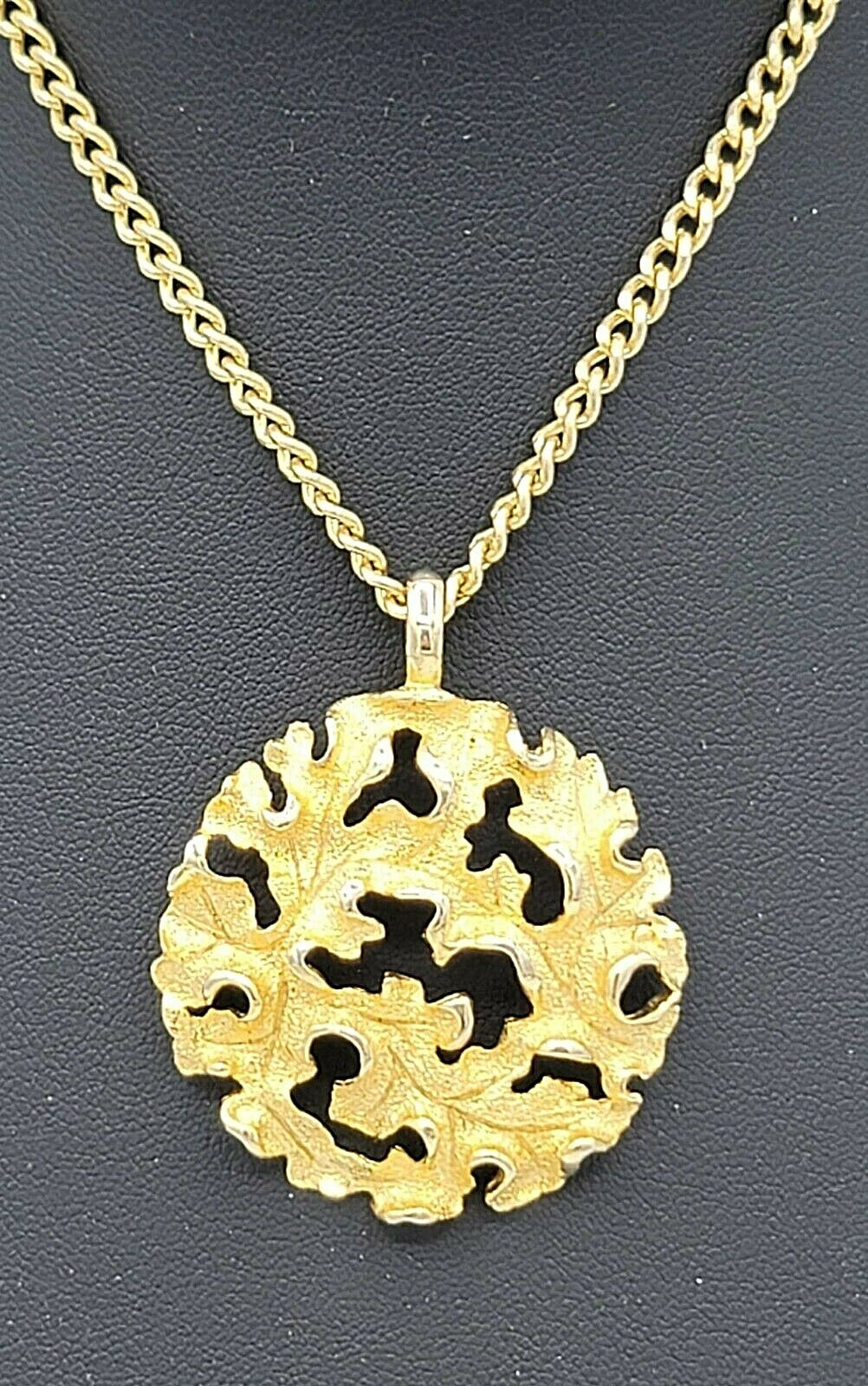 Vintage Necklace Gold tone Modernist Pendant 1 5/8" Statement Jewelry 24"