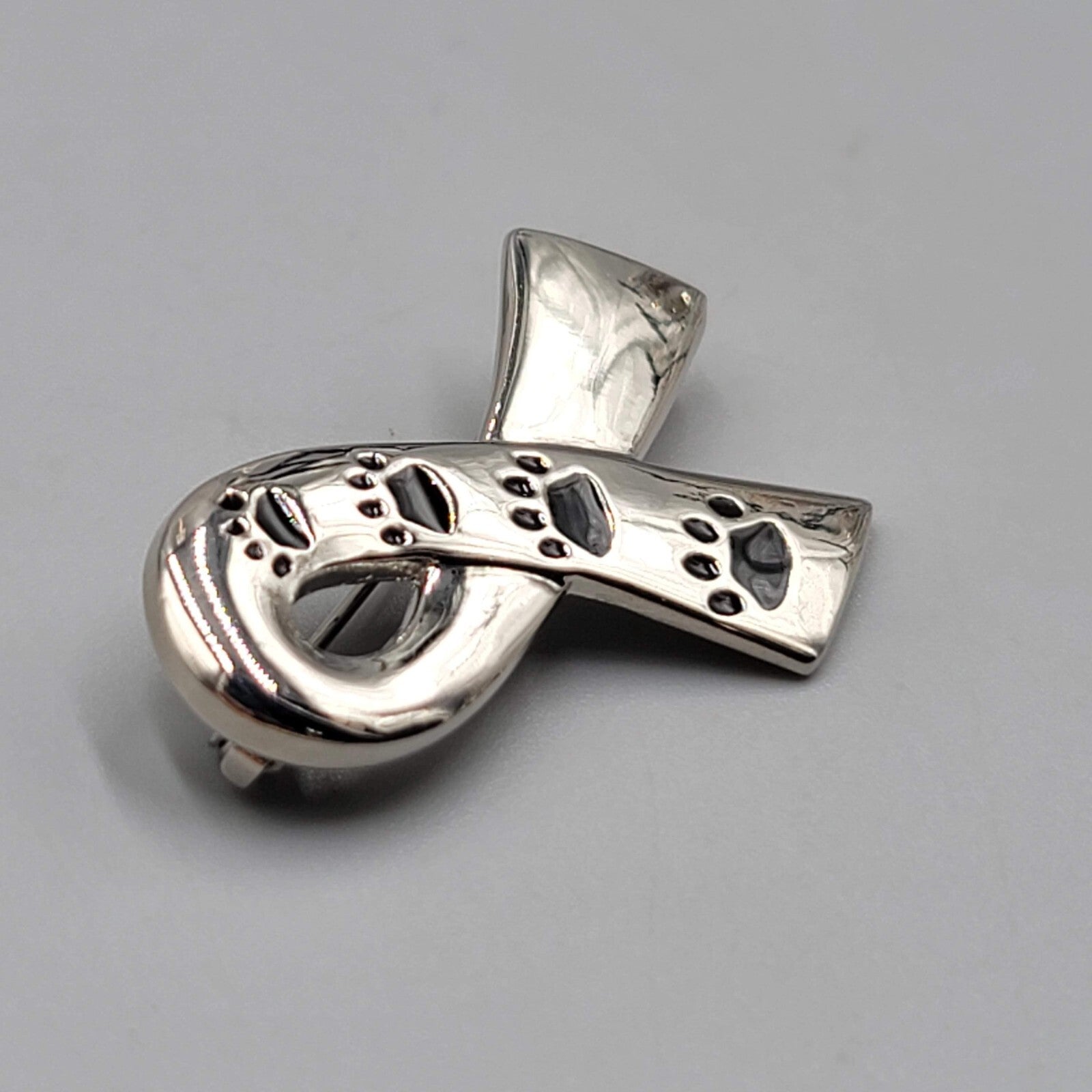 Animal Rescue Ribbon Pin Paw Prints Until They All Have a Home Silver tone  1.5"