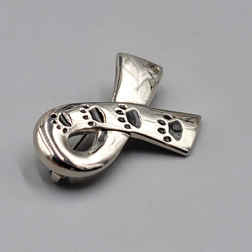 Animal Rescue Ribbon Pin Paw Prints Until They All Have a Home Silver tone  1.5"