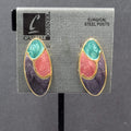 Vintage Pierced Earrings Gold Plated Teal Pink Purple Enamel Drop 1.5"