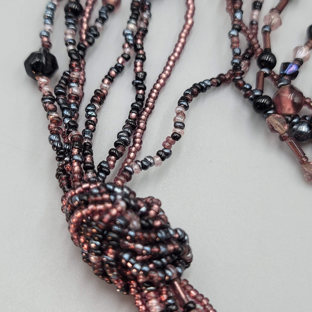 Purple Bead Tassel Necklace Long Multicolor 32"+