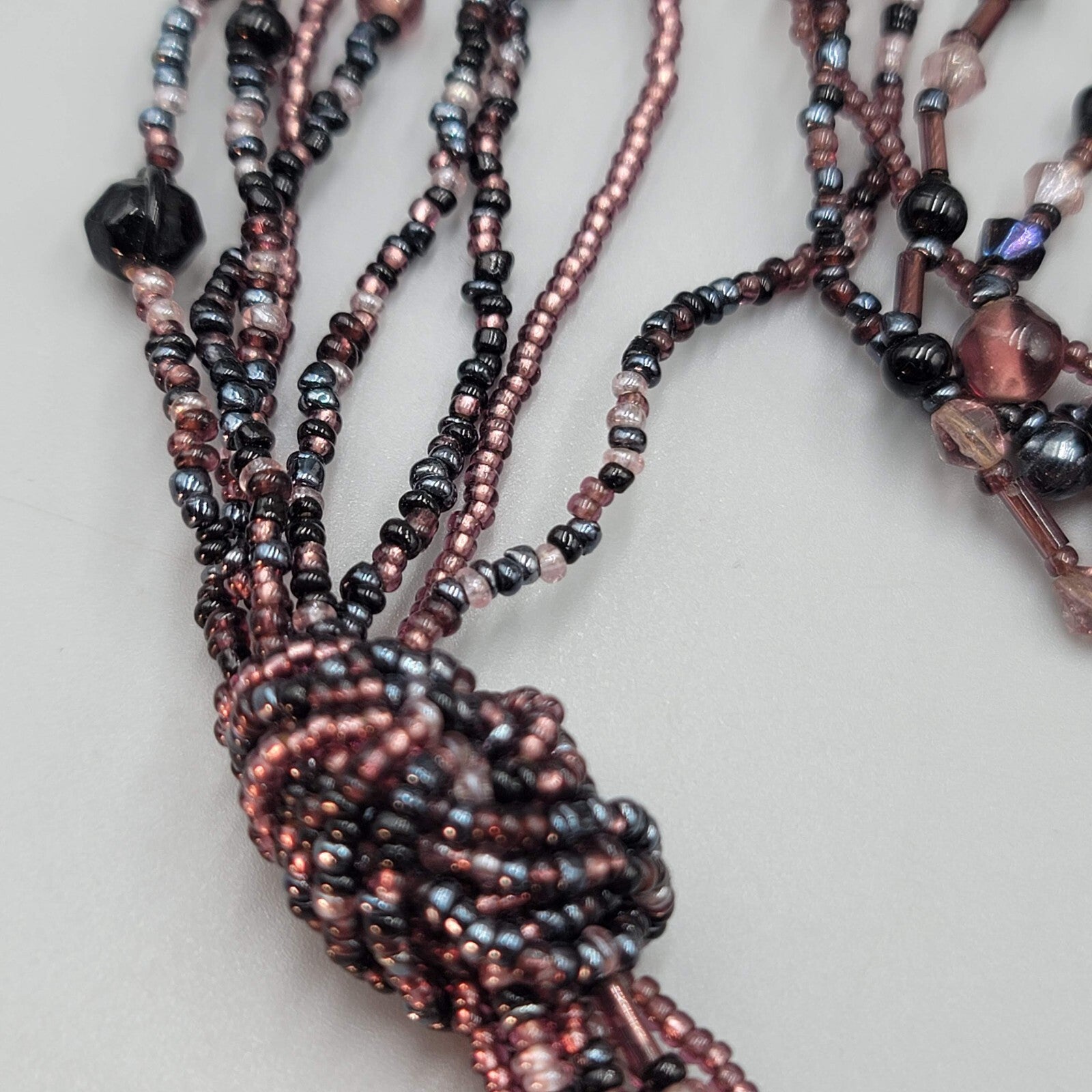 Purple Bead Tassel Necklace Long Multicolor 32"+