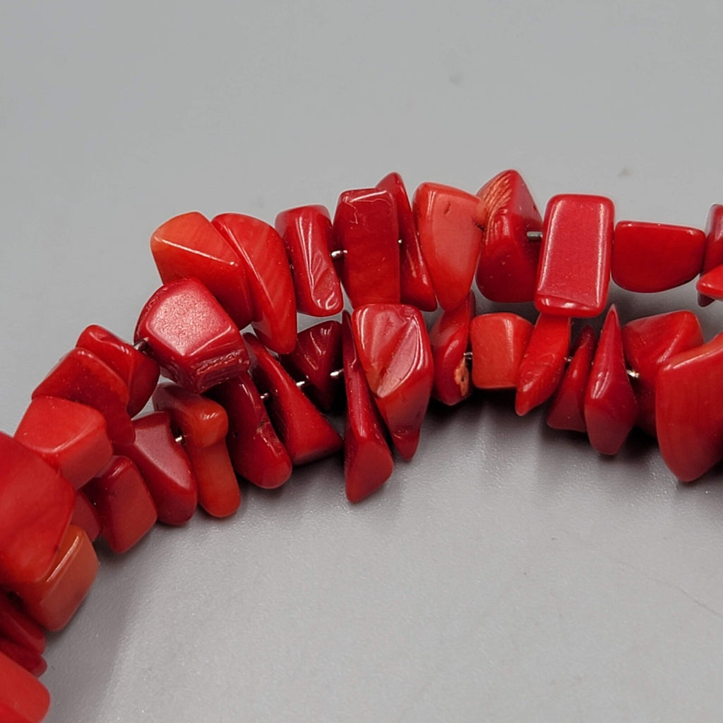 Memory Wire Bracelet Red Faux Coral Bead 