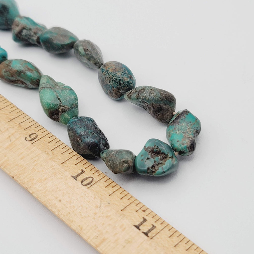 Native American Turquoise Nugget Necklace Coral Bead Matching Earrings 22 in