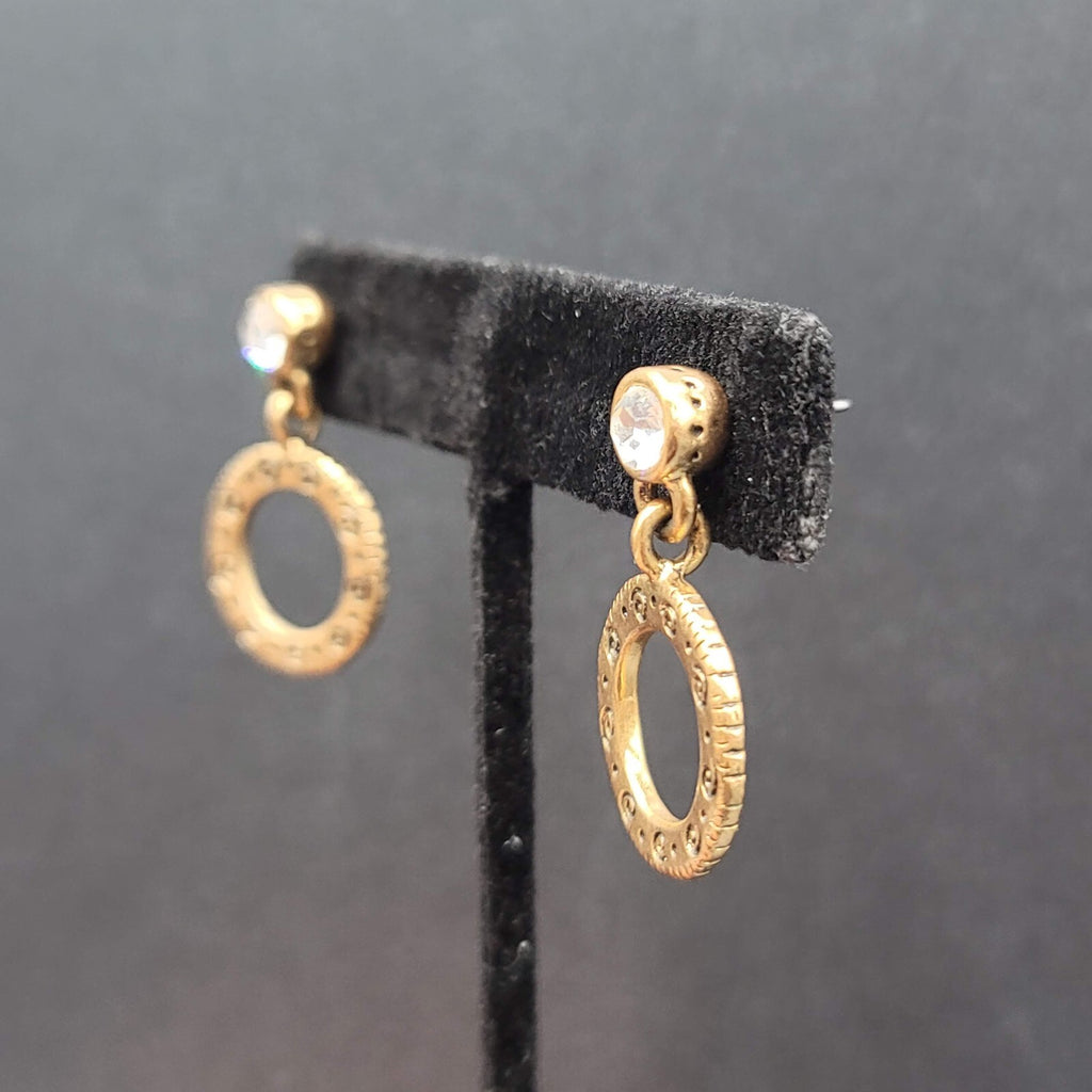 Pierced Earrings TAKE CHANCES FIND A PASSION Gold tone Dangle Hidden  1 1/8"