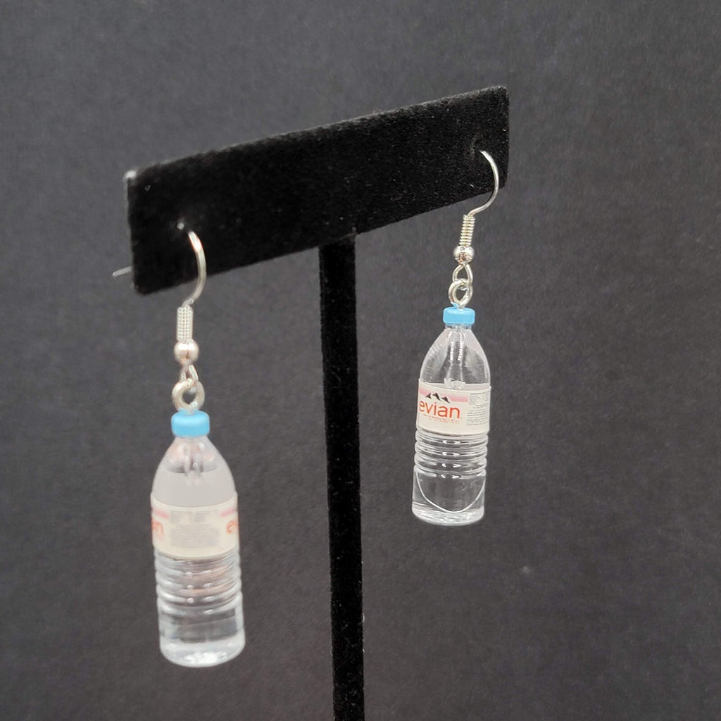 Pierced Earrings Miniature Evian Water Bottle Dangle 1.25"