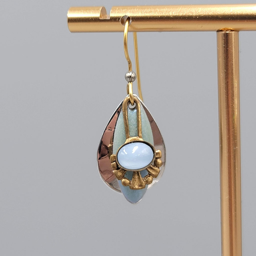 Layered Multi Tone Dangle Pierced Earrings Blue Stone Enamel 1 in