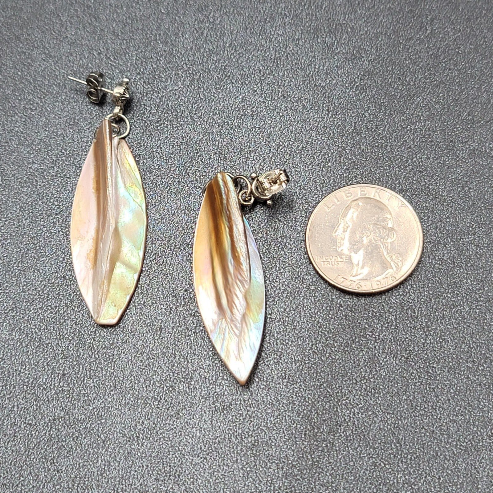 Pierced Earrings Real Seashell Dangle Silver tone 2"