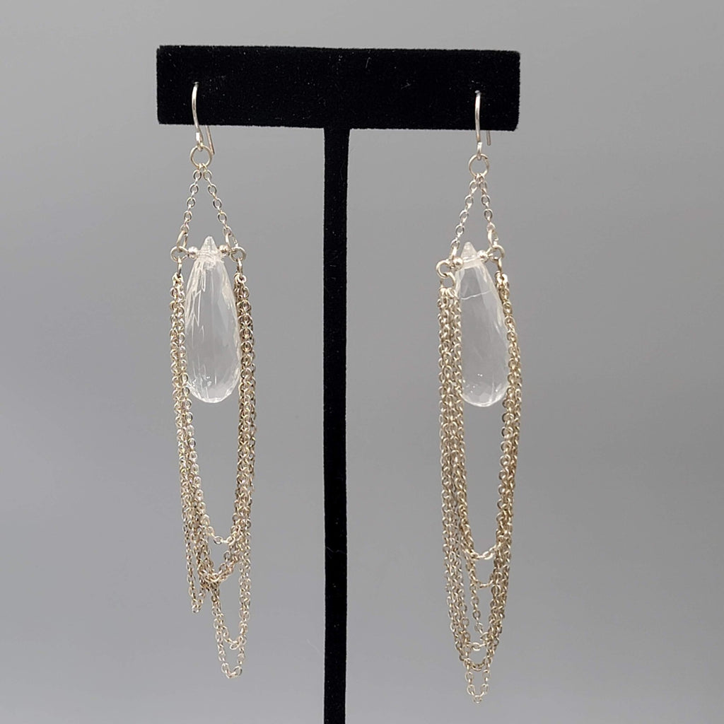 Pierced Earrings Silver tone Dangle Chains Chandelier Long 4"